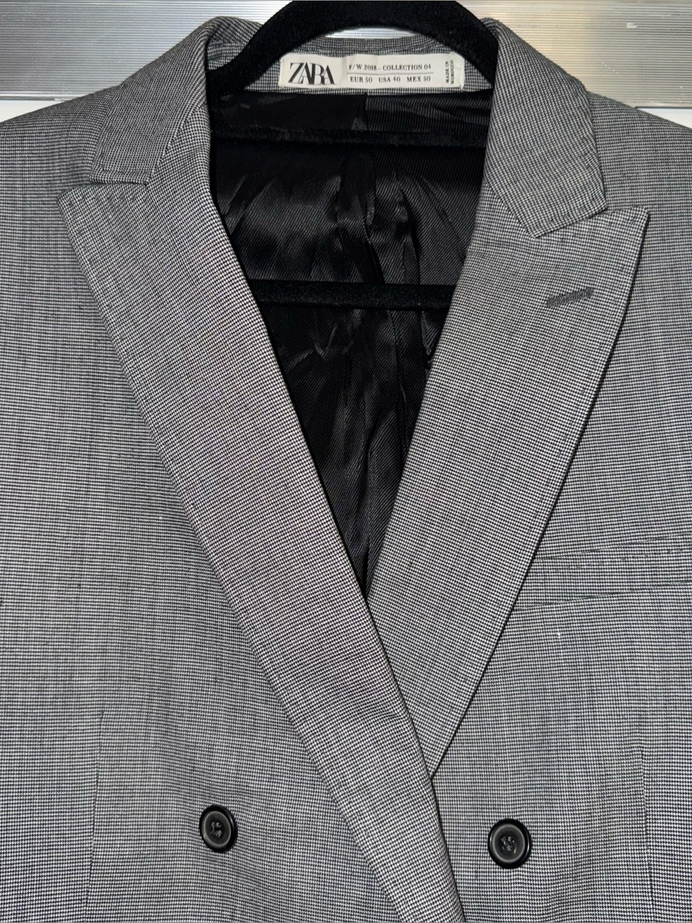 Zara gray checked double-breasted blazer - Picture 3 of 7